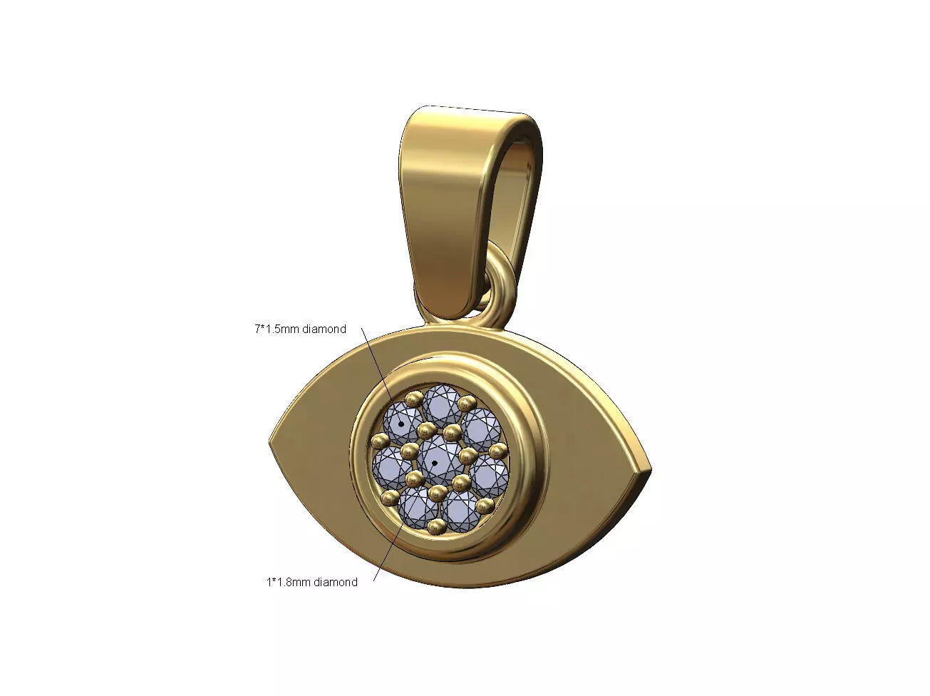 Evil eye diamond cluster pendant charm with bail 3D print model_0