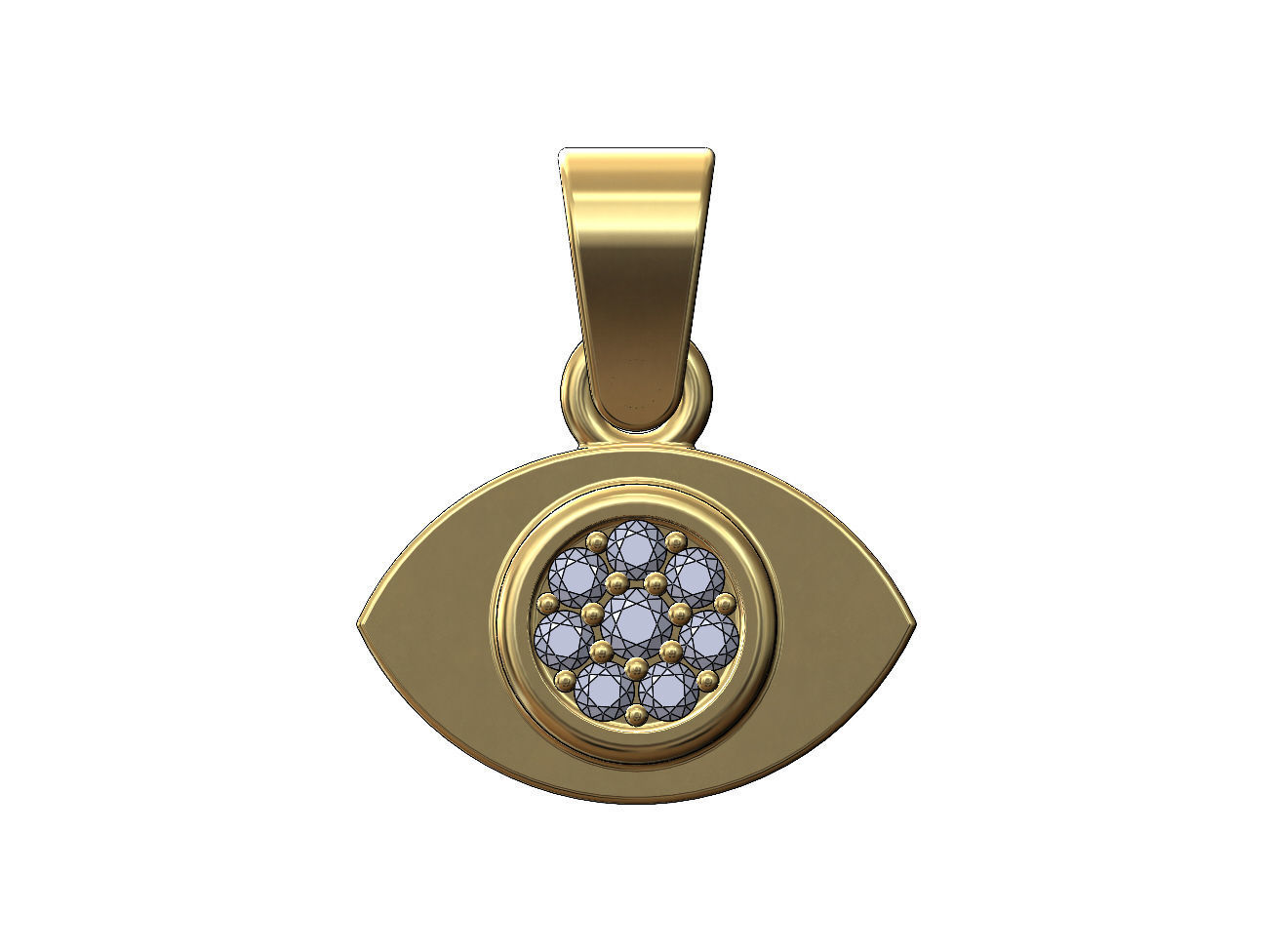 Evil eye diamond cluster pendant charm with bail 3D print model_1