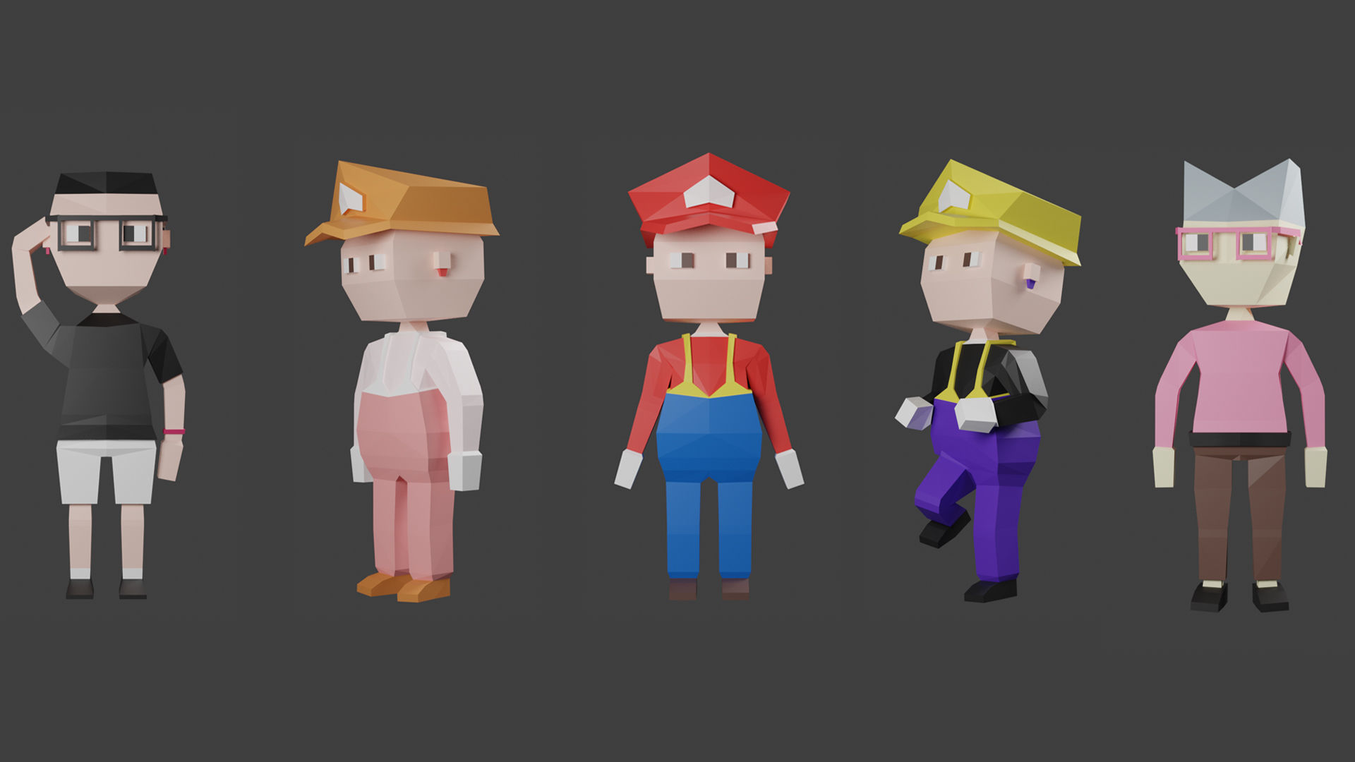 Low poly characters pack 3d model Low-poly 3D model_2