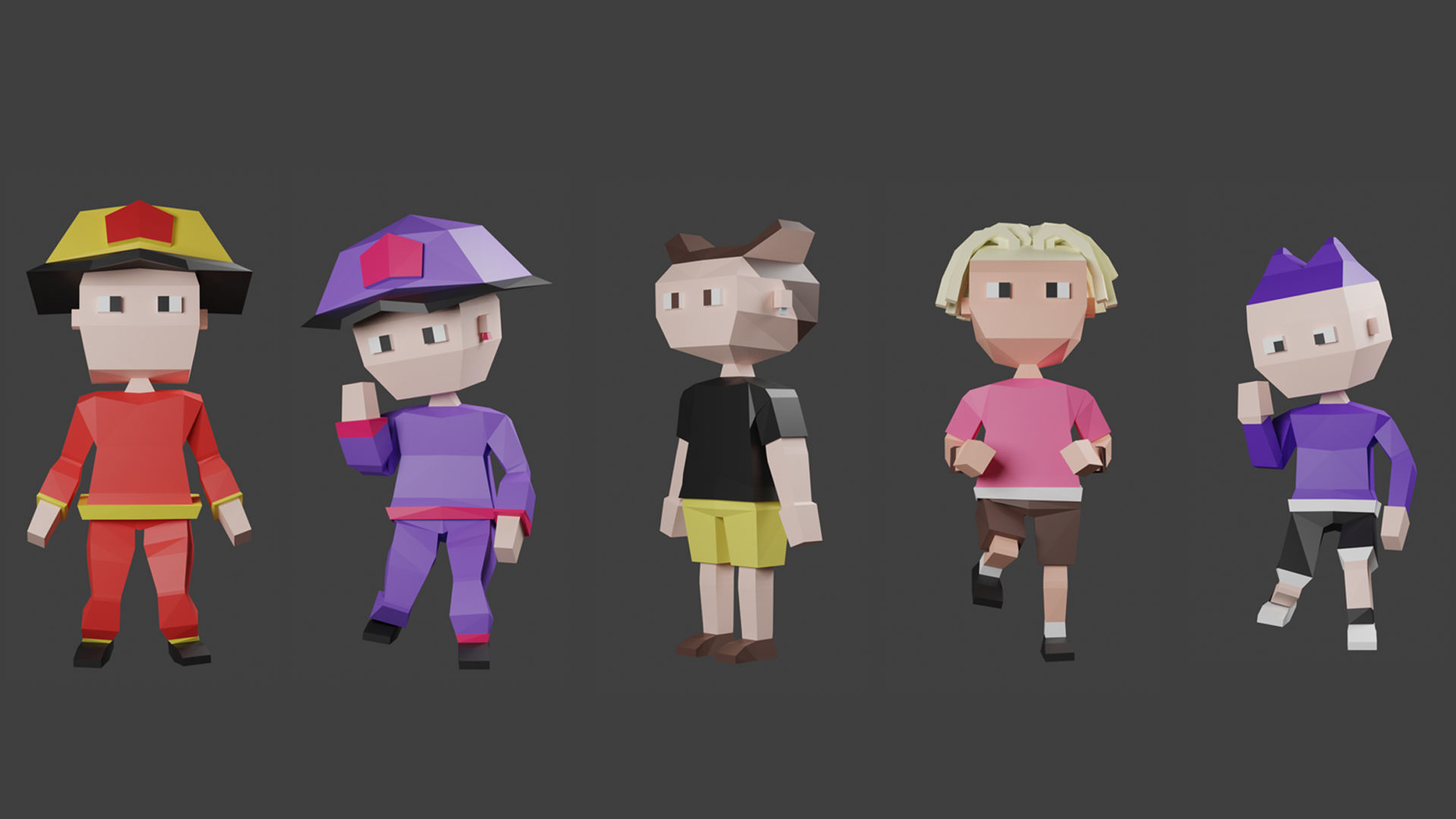 Low poly characters pack 3d model Low-poly 3D model_4