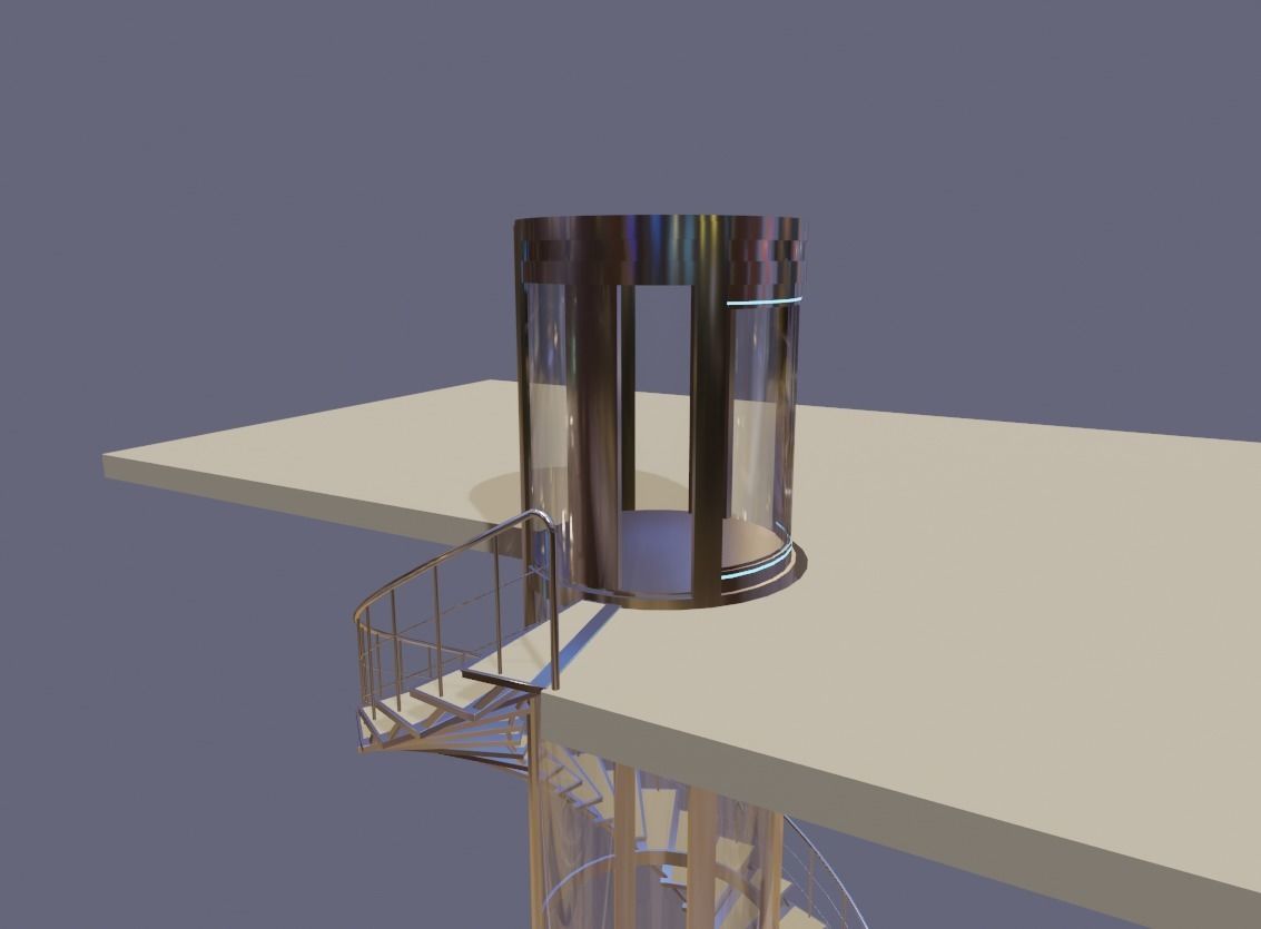 Elevator and stairs Low-poly 3D model_7