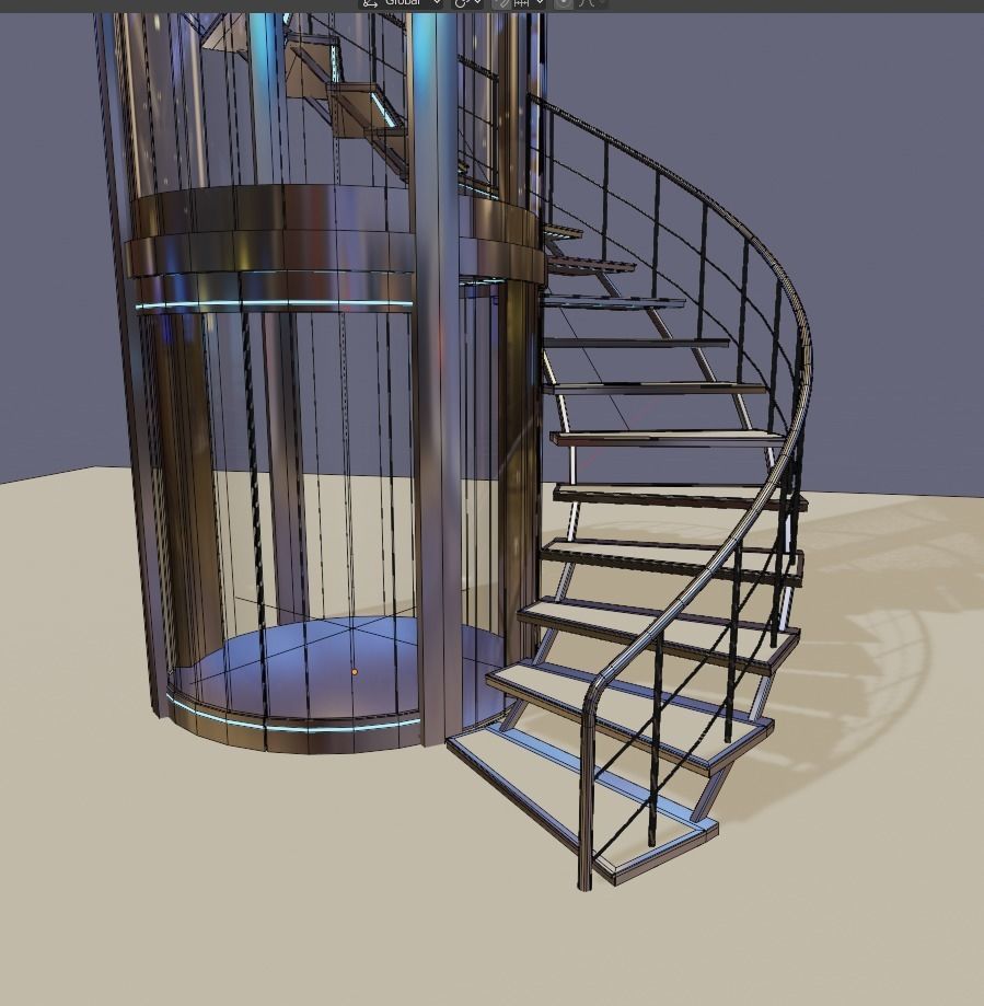 Elevator and stairs Low-poly 3D model_12