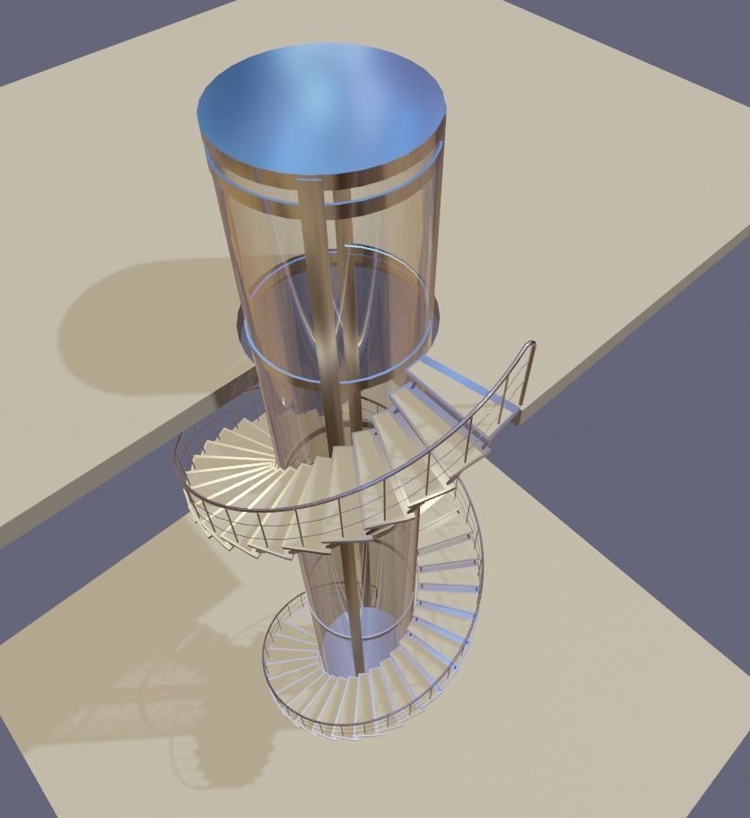 Elevator and stairs Low-poly 3D model_3