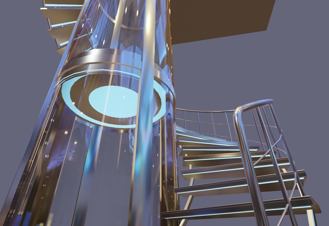 Elevator and stairs Low-poly 3D model_10