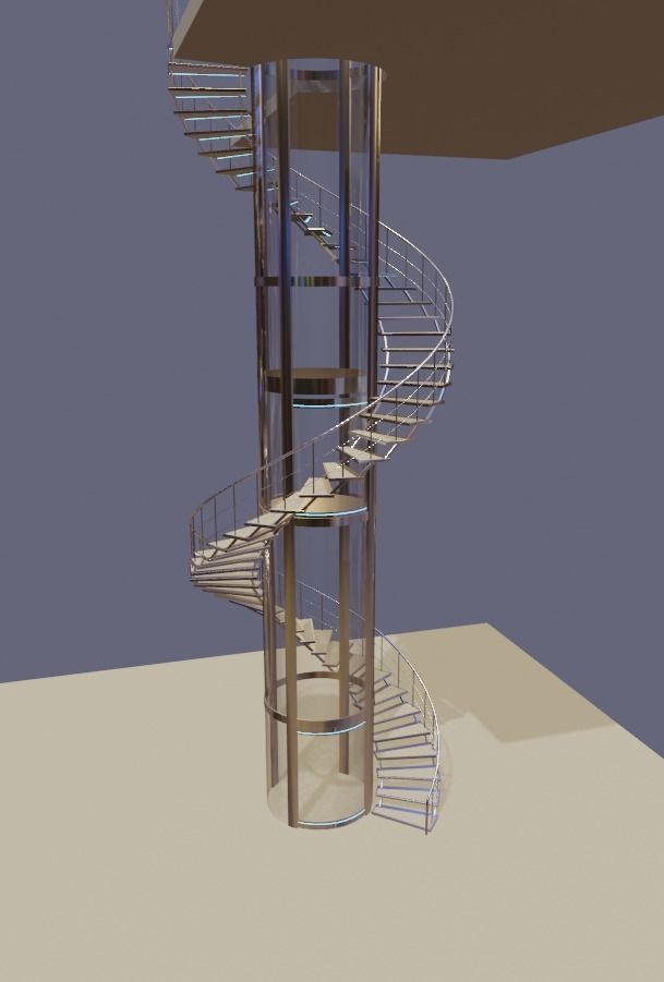 Elevator and stairs Low-poly 3D model_5