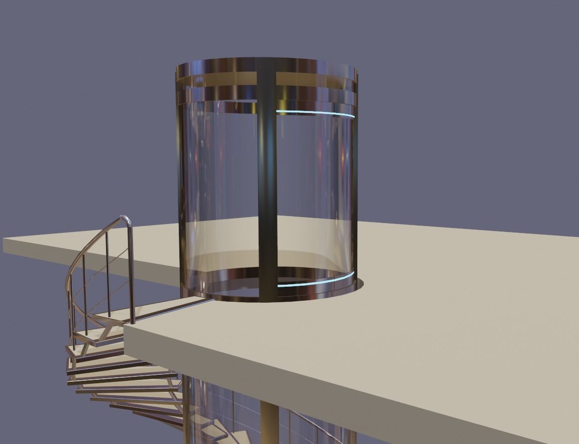 Elevator and stairs Low-poly 3D model_2