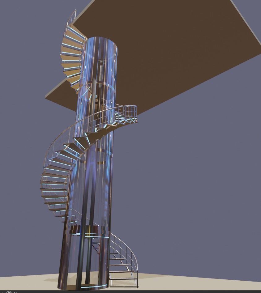 Elevator and stairs Low-poly 3D model_4