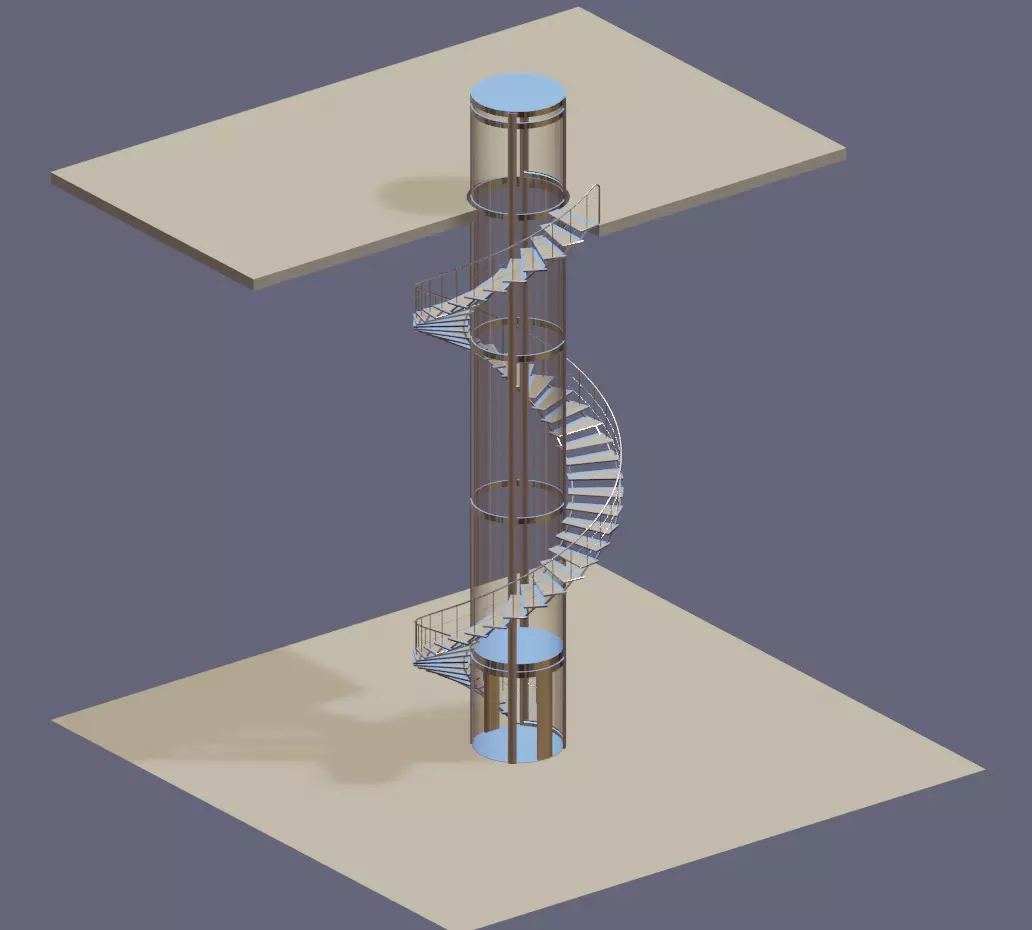 Elevator and stairs Low-poly 3D model_0