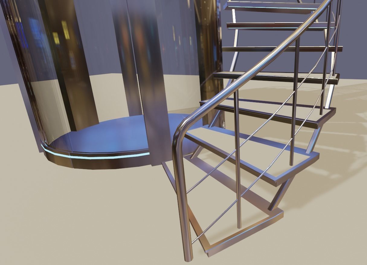 Elevator and stairs Low-poly 3D model_11