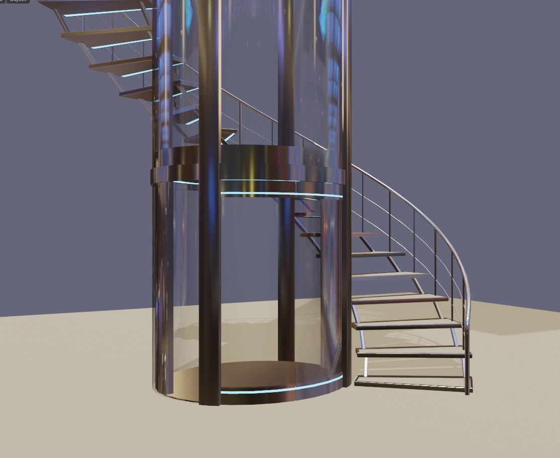 Elevator and stairs Low-poly 3D model_1