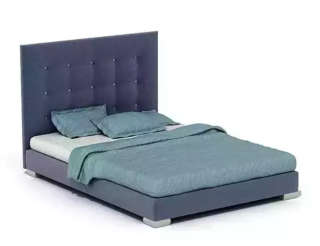 Bed With Blanket And Three Pillow 3D model