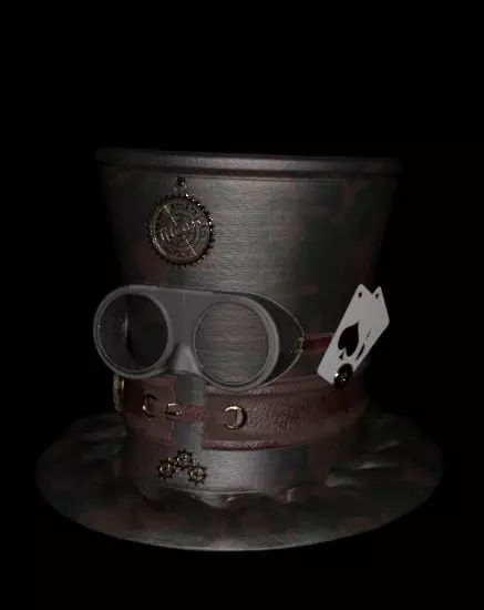 Steampunk Hat old style card Low-poly 3D model_0