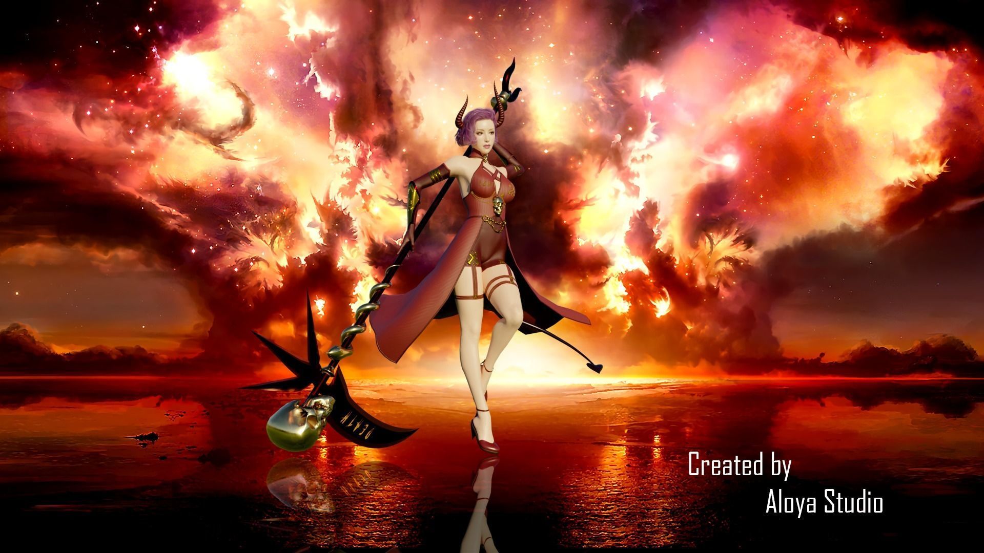 Female Scythe Demon - 3D game ready character Low-poly 3D model_1