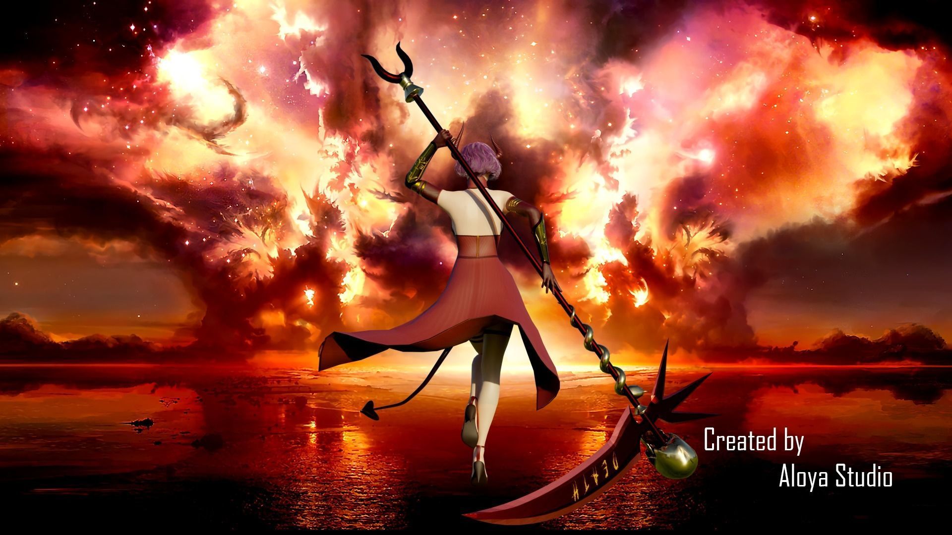 Female Scythe Demon - 3D game ready character Low-poly 3D model_4