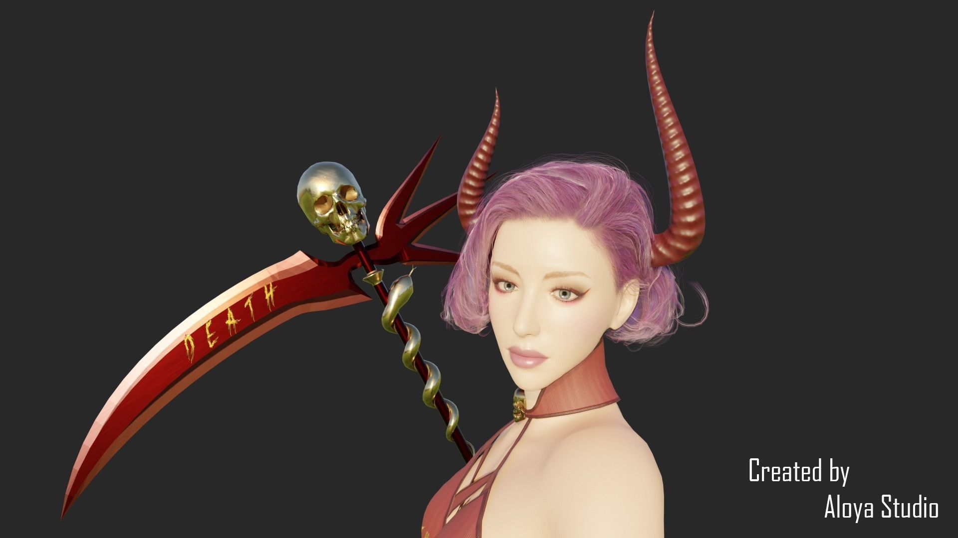 Female Scythe Demon - 3D game ready character Low-poly 3D model_7