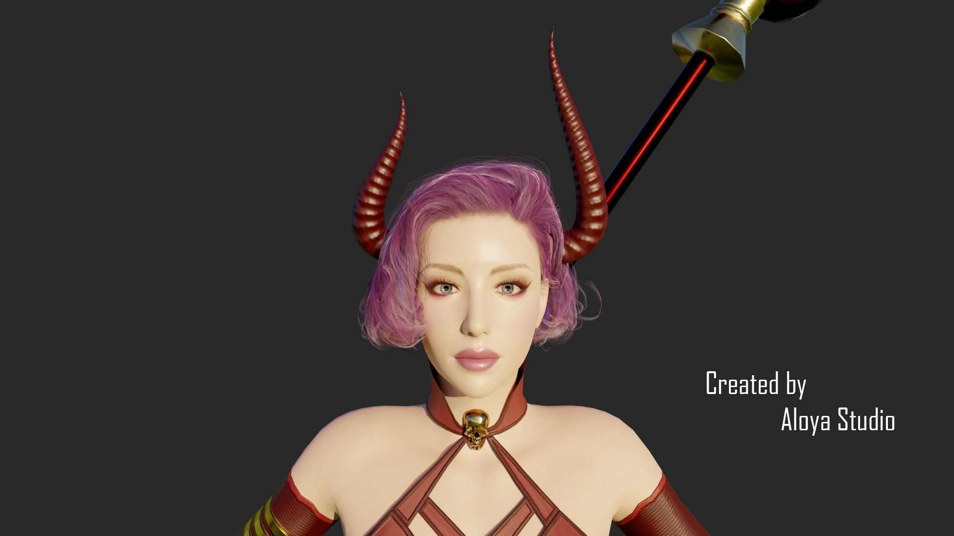 Female Scythe Demon - 3D game ready character Low-poly 3D model_8
