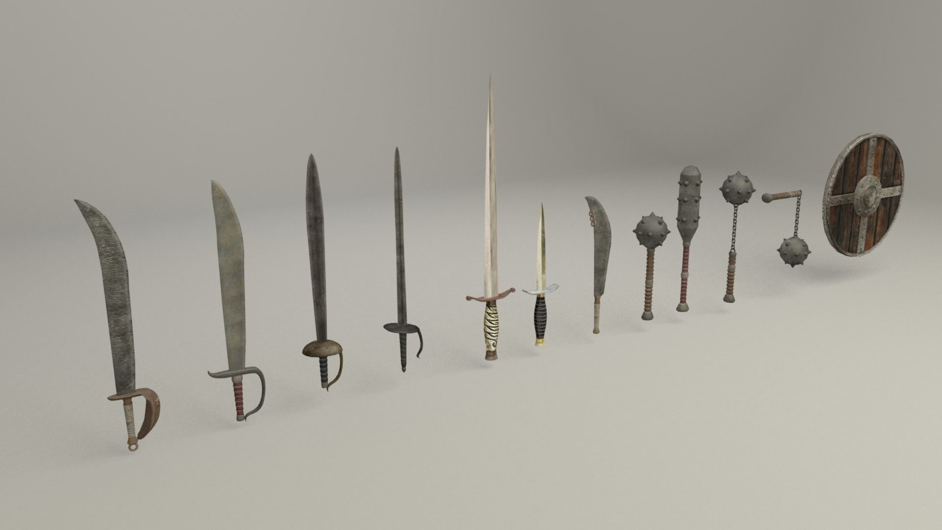 Melee weapons and swords Low-poly 3D model_3