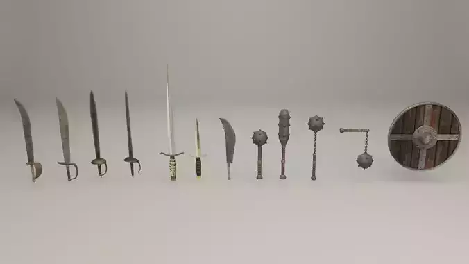 Melee weapons and swords Low-poly 3D model
