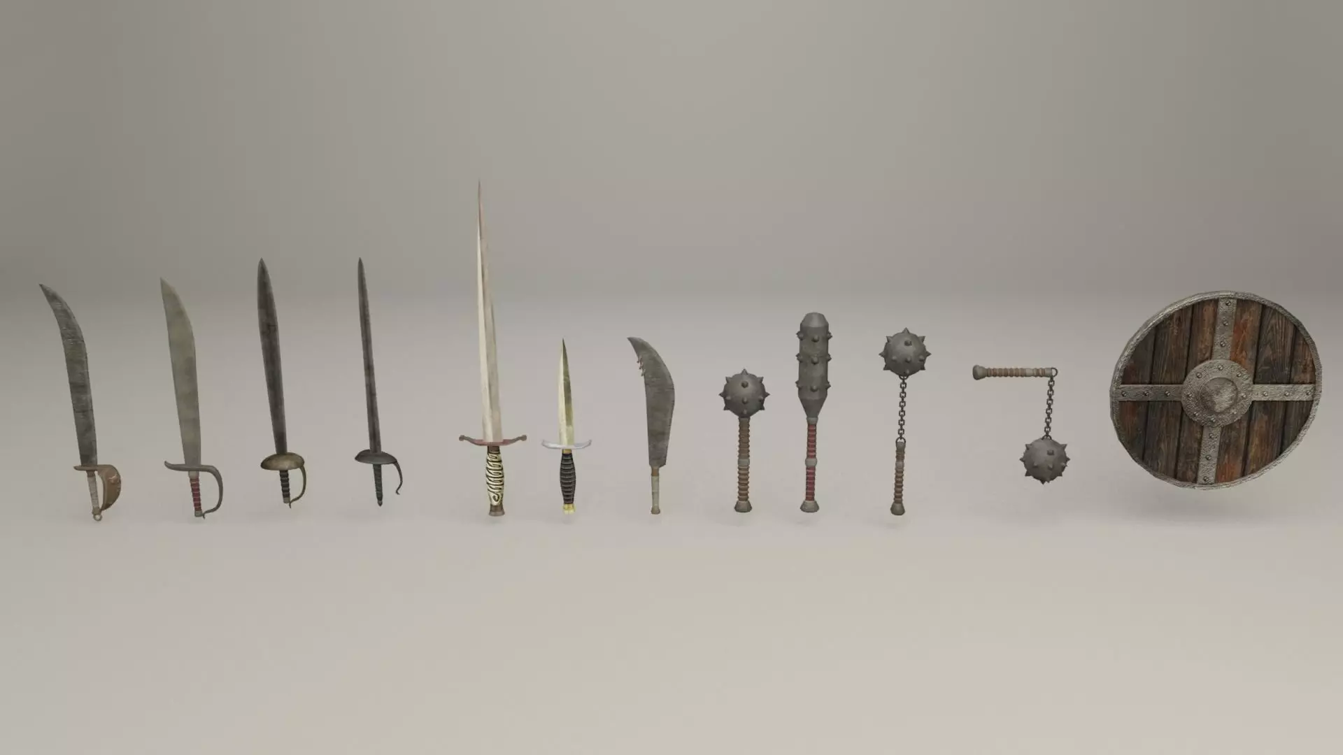 Melee weapons and swords Low-poly 3D model_0
