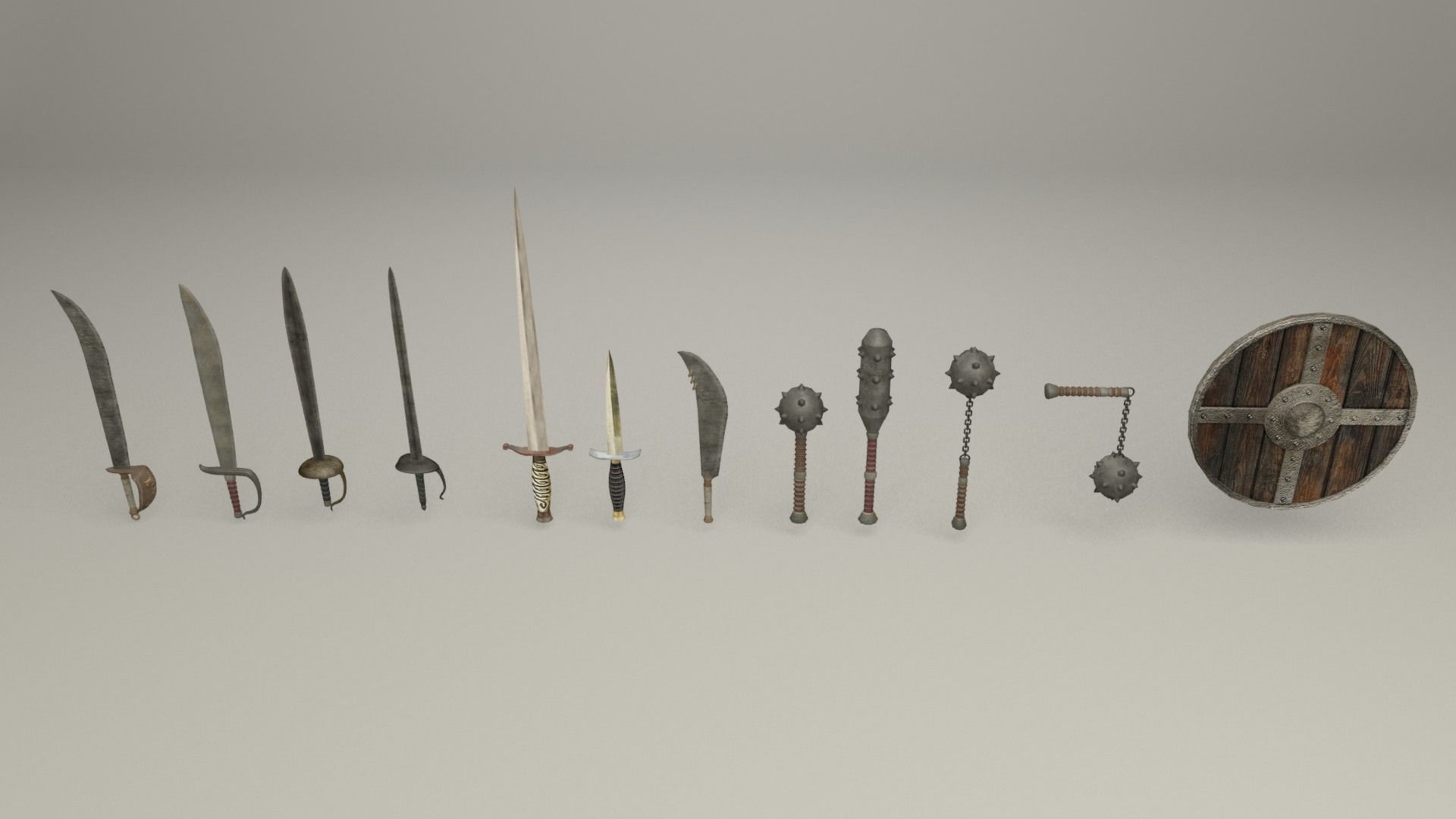 Melee weapons and swords Low-poly 3D model_2