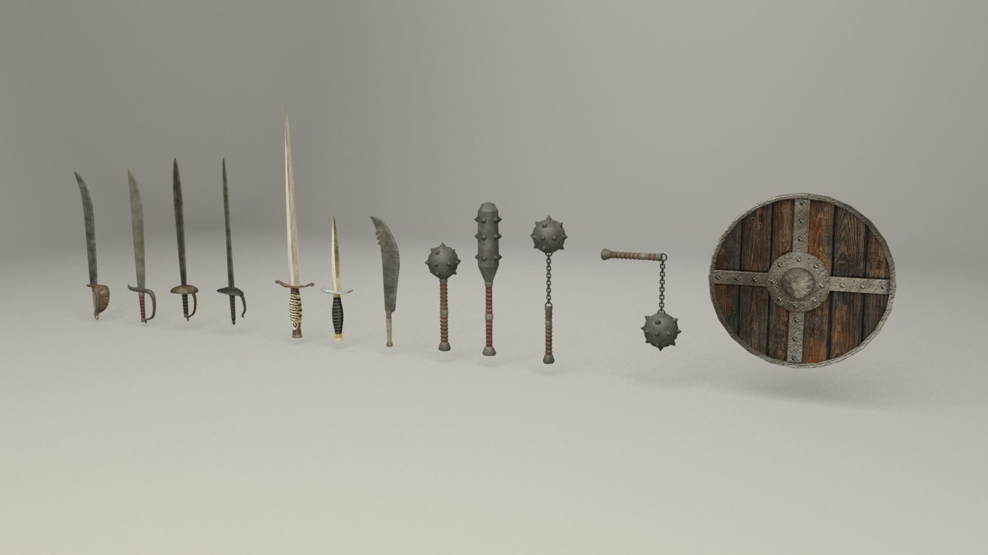 Melee weapons and swords Low-poly 3D model_1