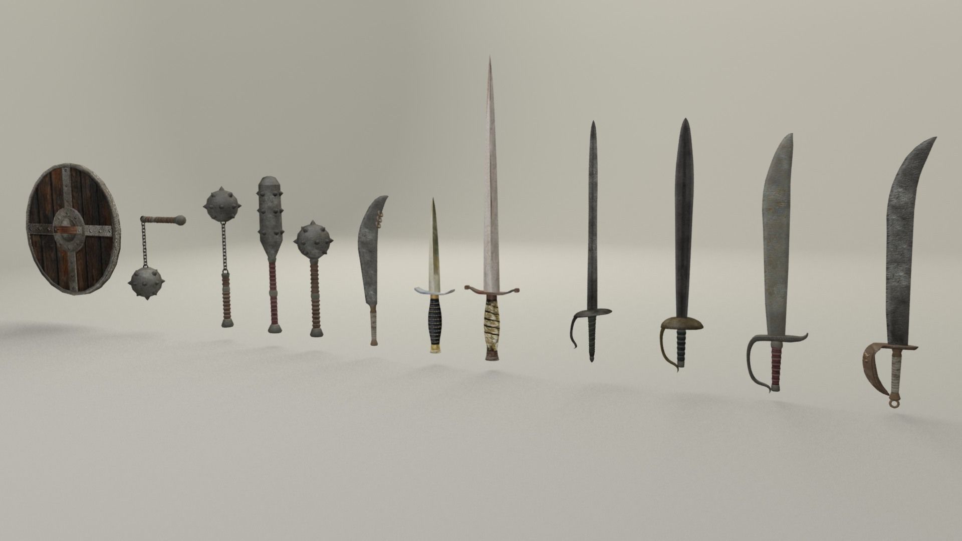 Melee weapons and swords Low-poly 3D model_4