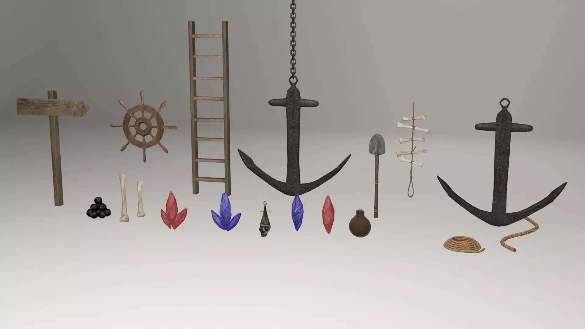 Sailor items and accessories Low-poly 3D model