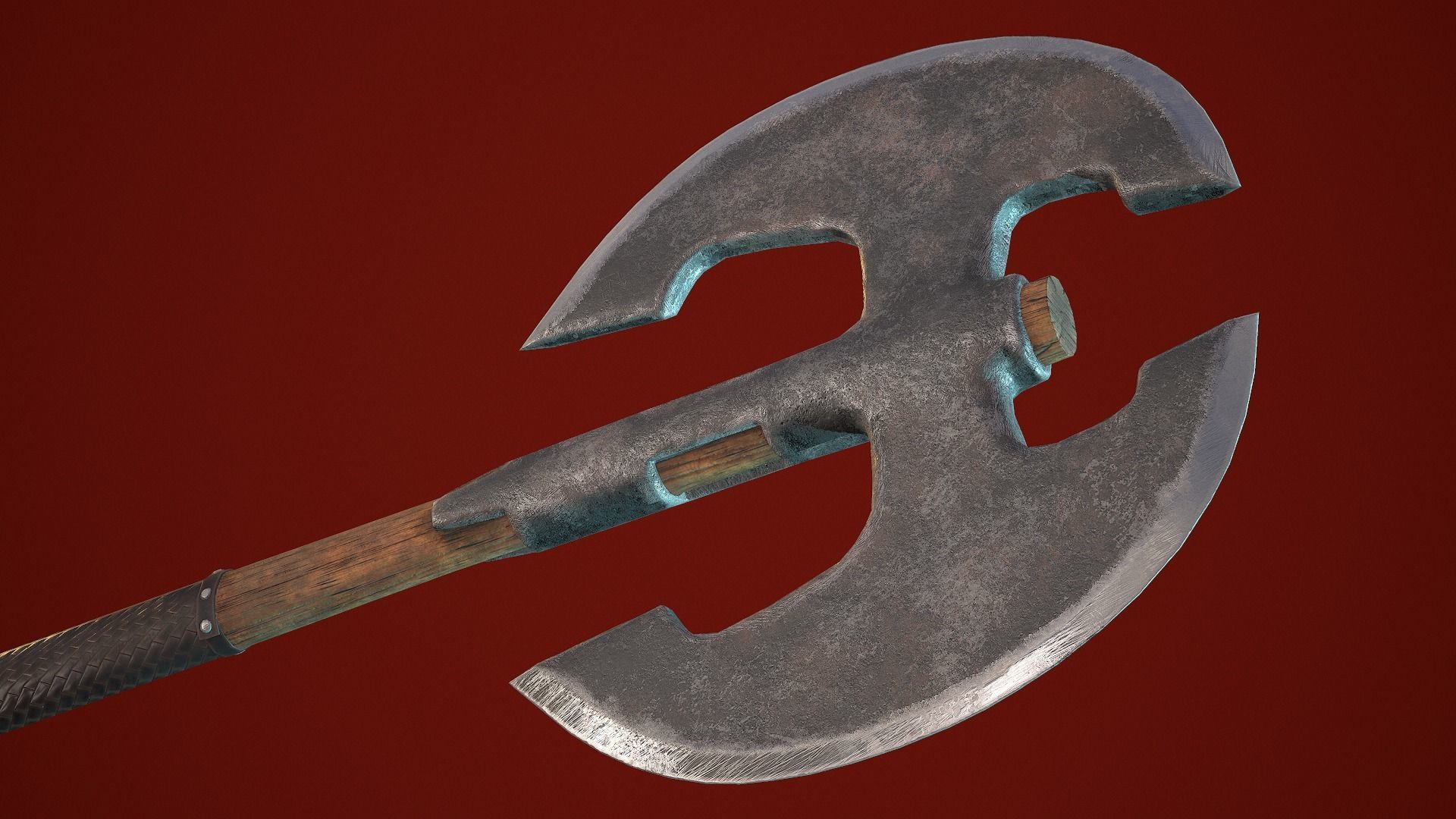 Two-handed axe Low-poly 3D model_6