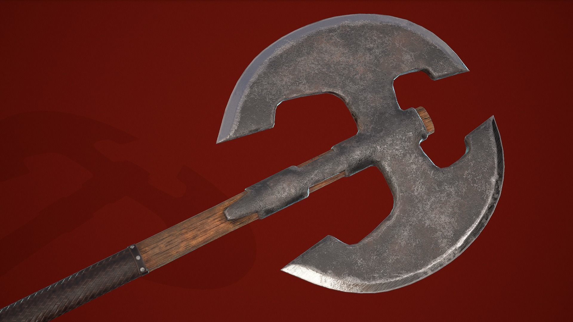 Two-handed axe Low-poly 3D model_5