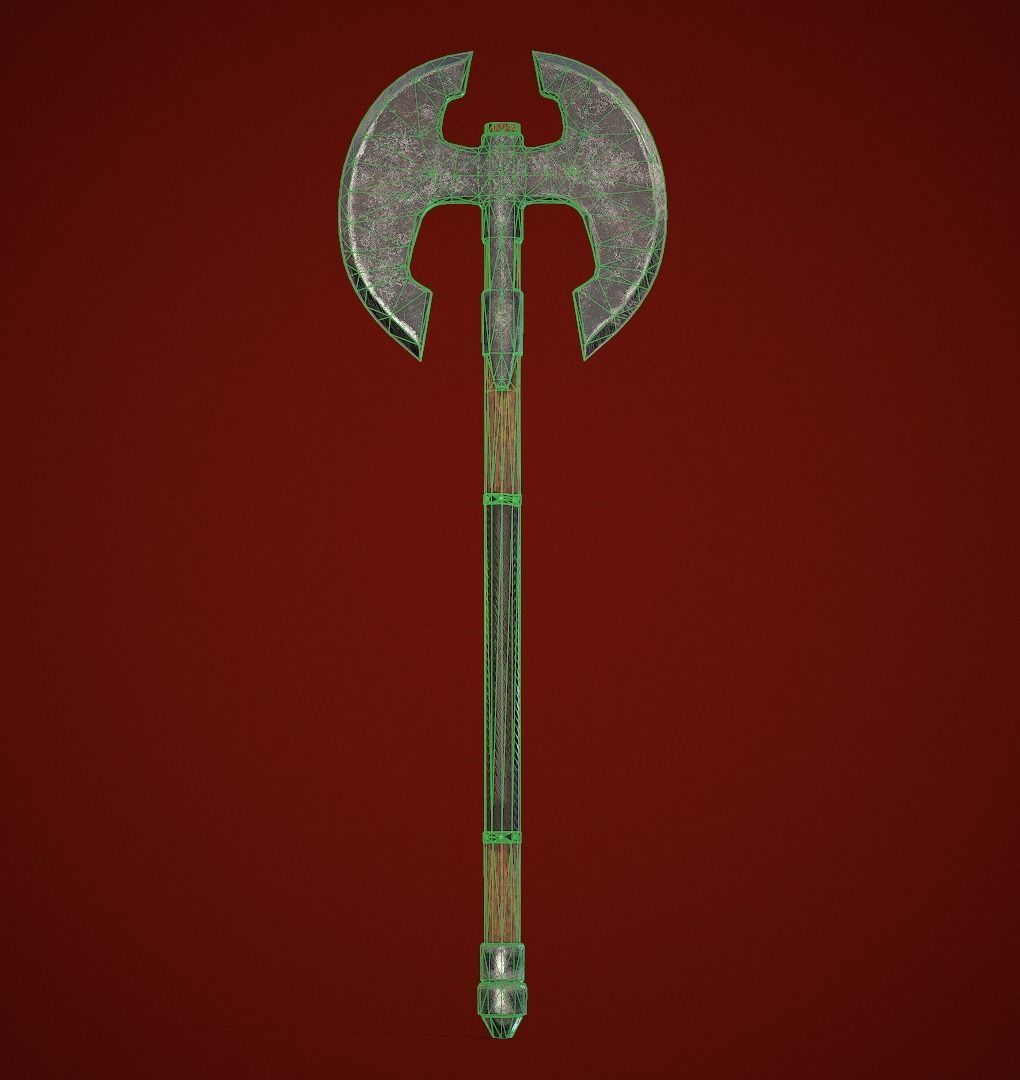 Two-handed axe Low-poly 3D model_4