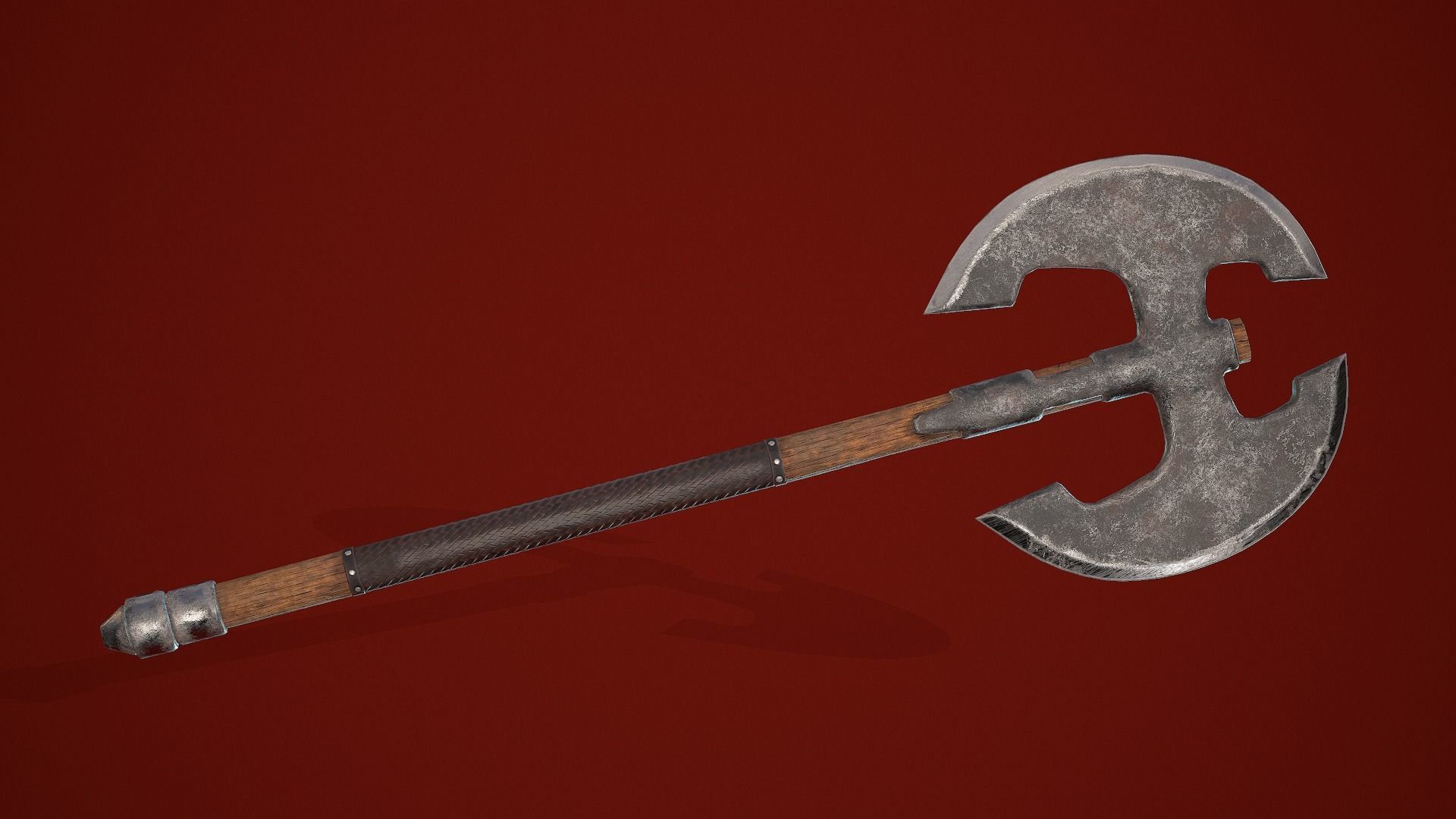 Two-handed axe Low-poly 3D model_1