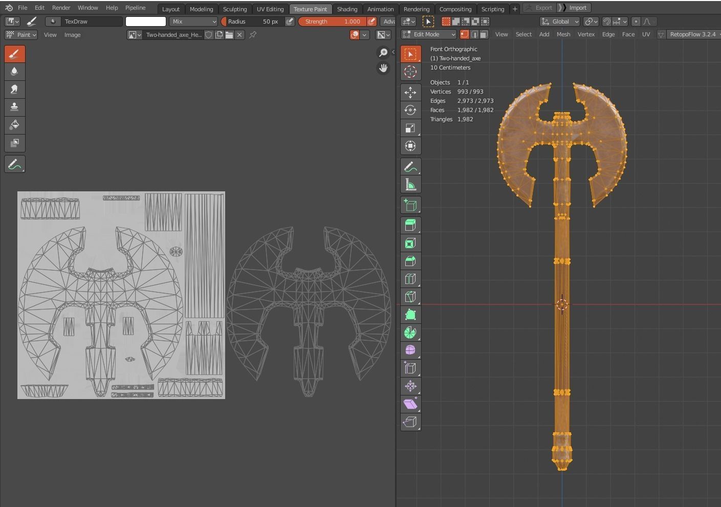 Two-handed axe Low-poly 3D model_13