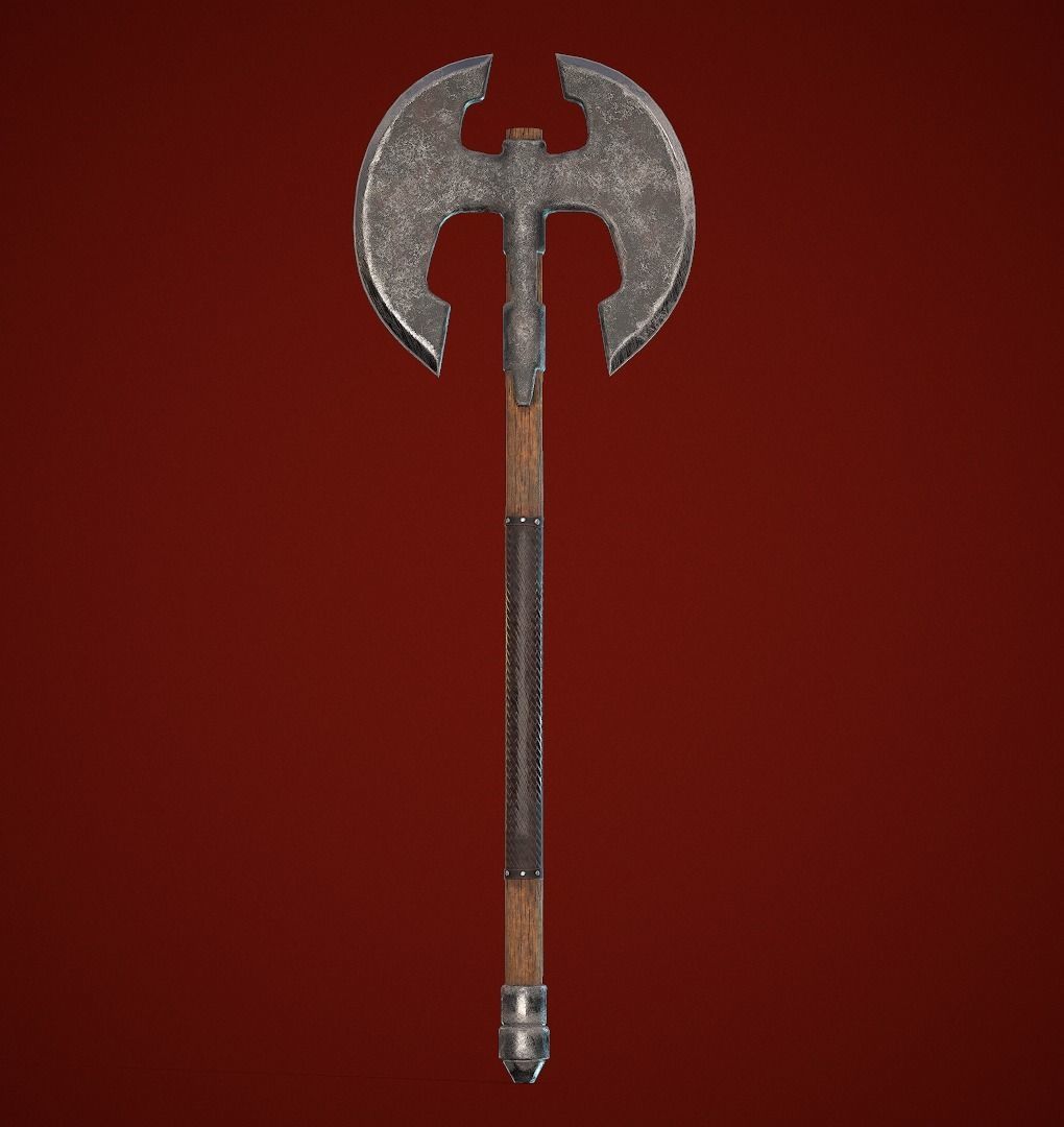 Two-handed axe Low-poly 3D model_3