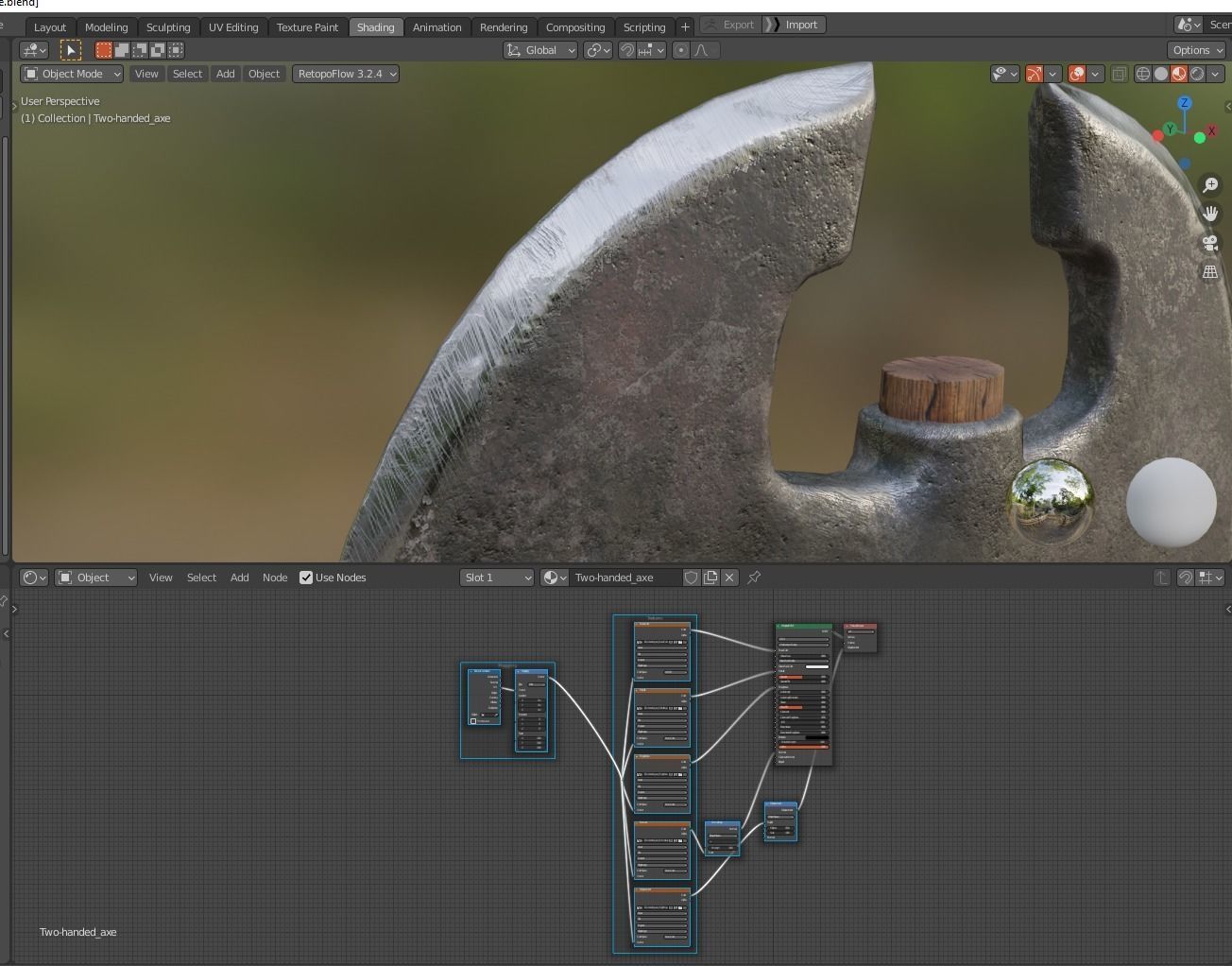 Two-handed axe Low-poly 3D model_12
