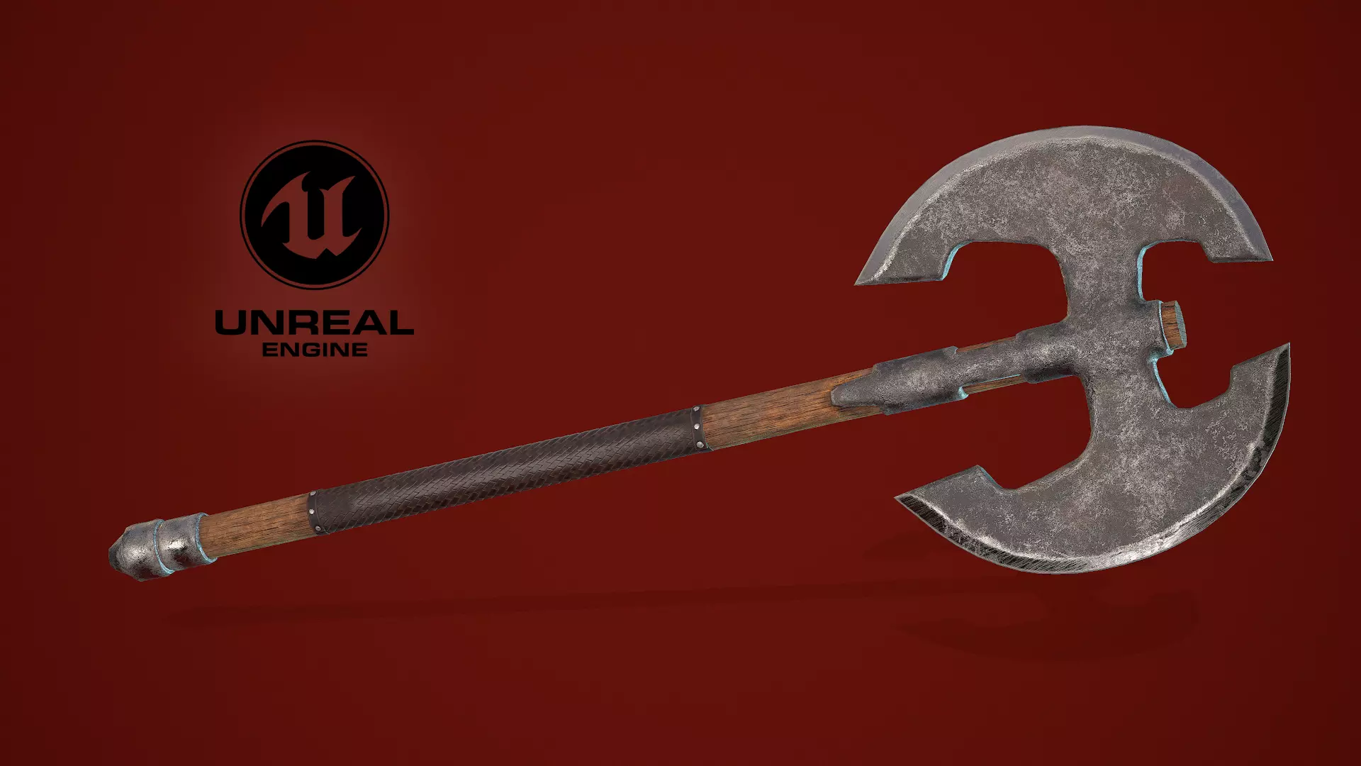 Two-handed axe Low-poly 3D model_0