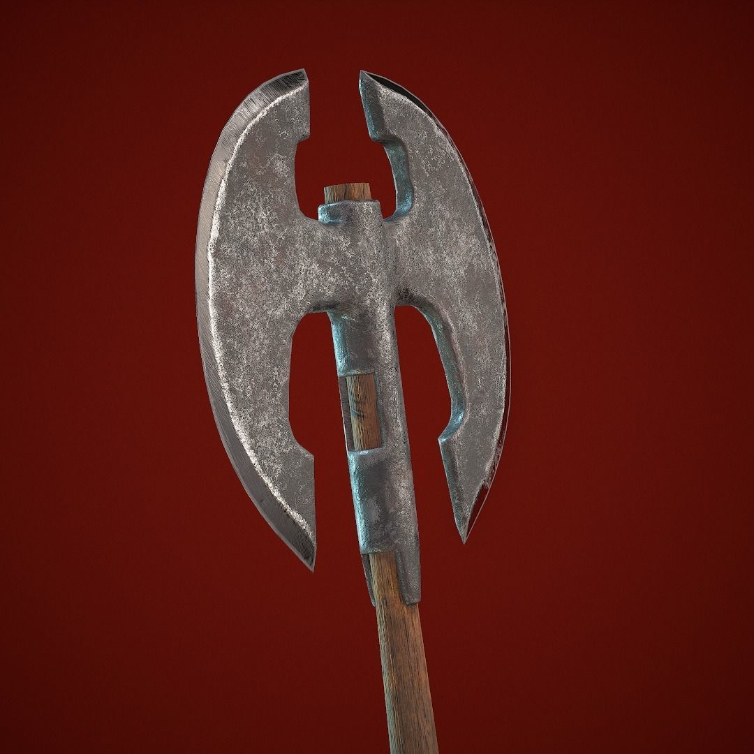 Two-handed axe Low-poly 3D model_7