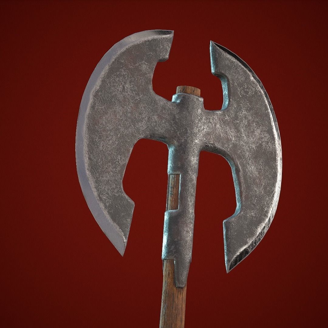 Two-handed axe Low-poly 3D model_8