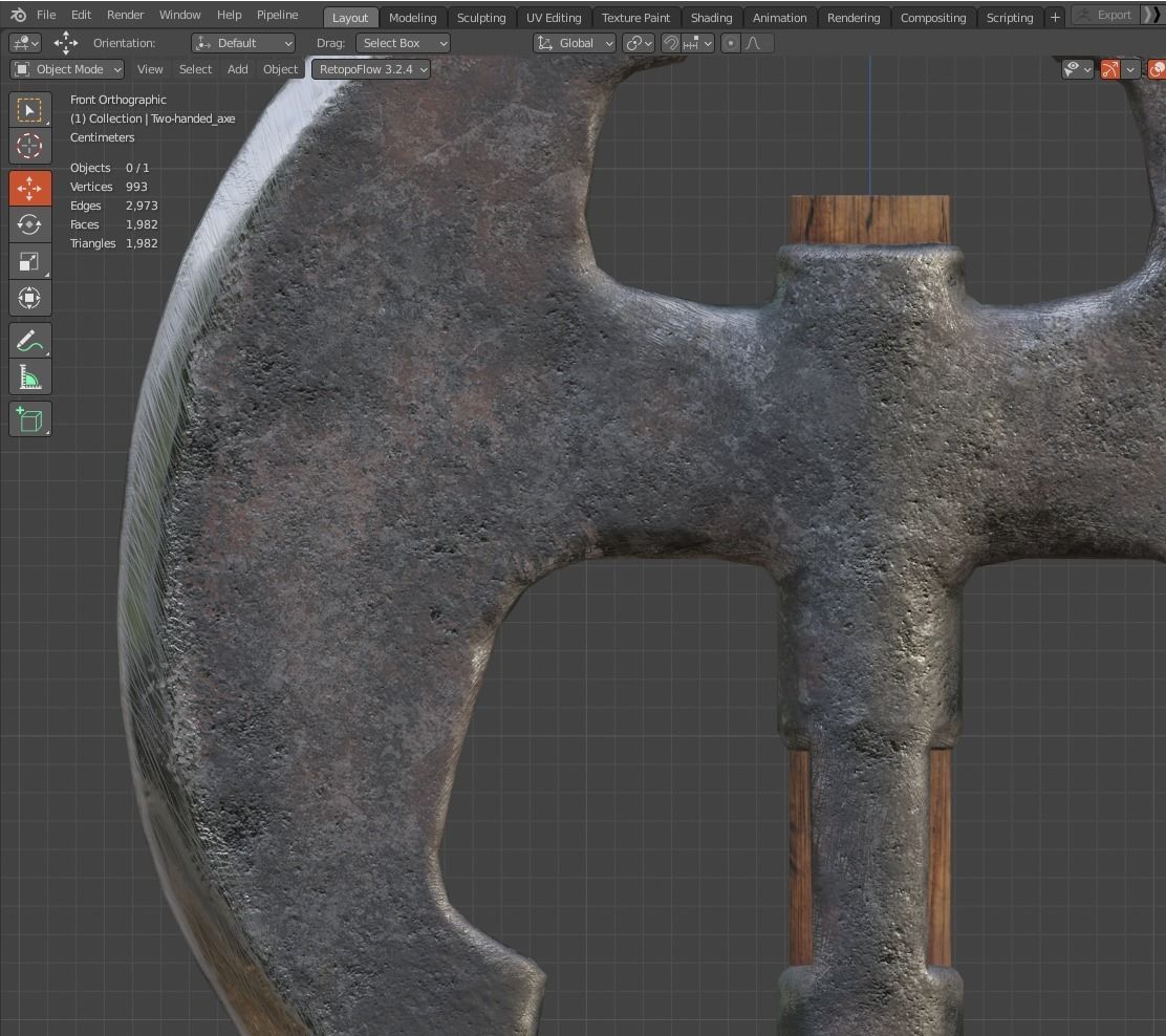 Two-handed axe Low-poly 3D model_9