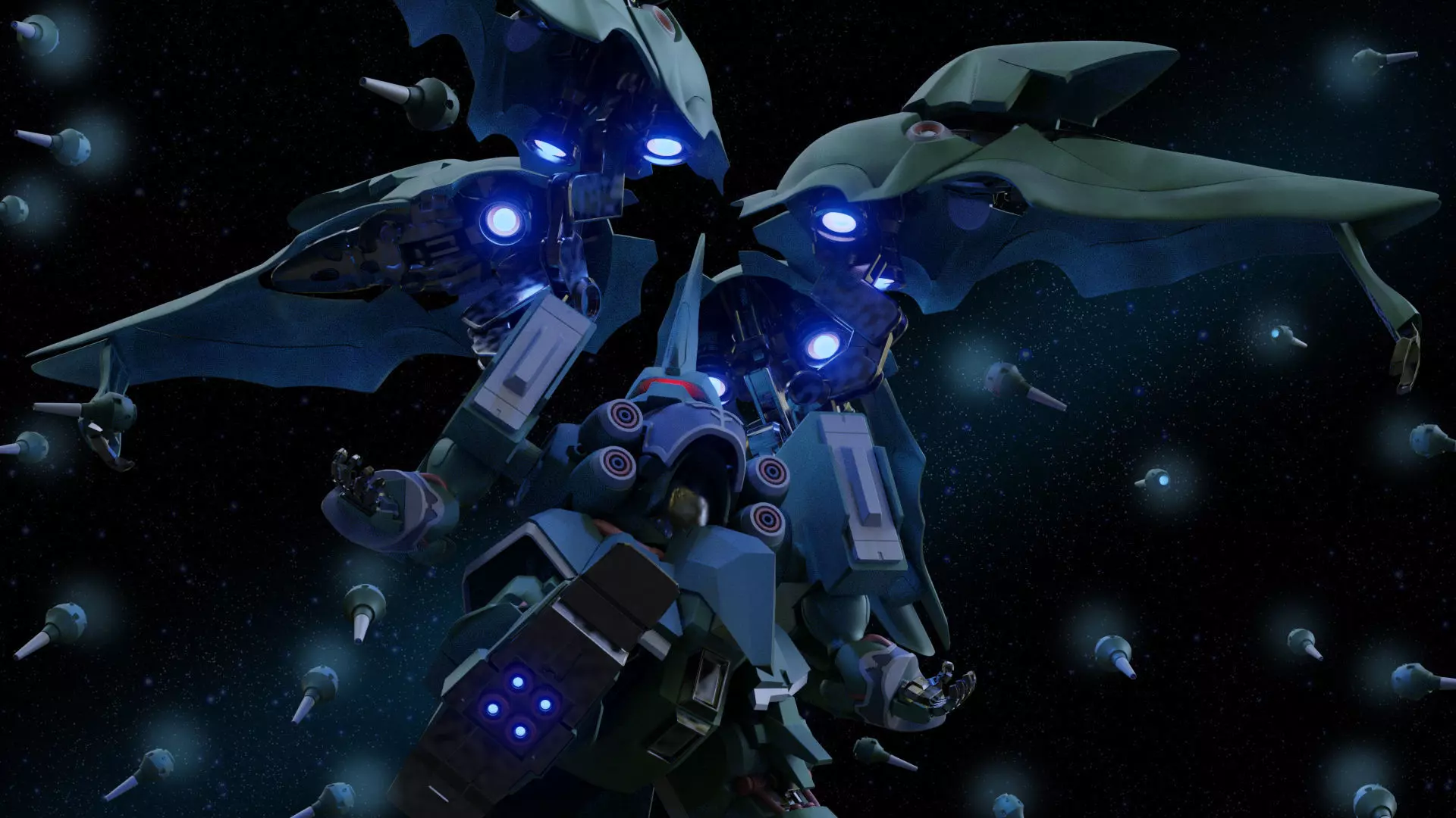 bb kshatriya gundam with rig mobile suits 3D model_0