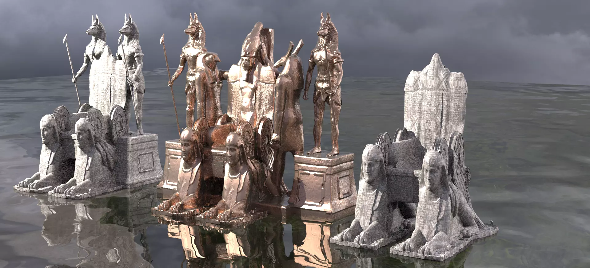 3 Ornate Egyptian Throne Designs 3D model_0