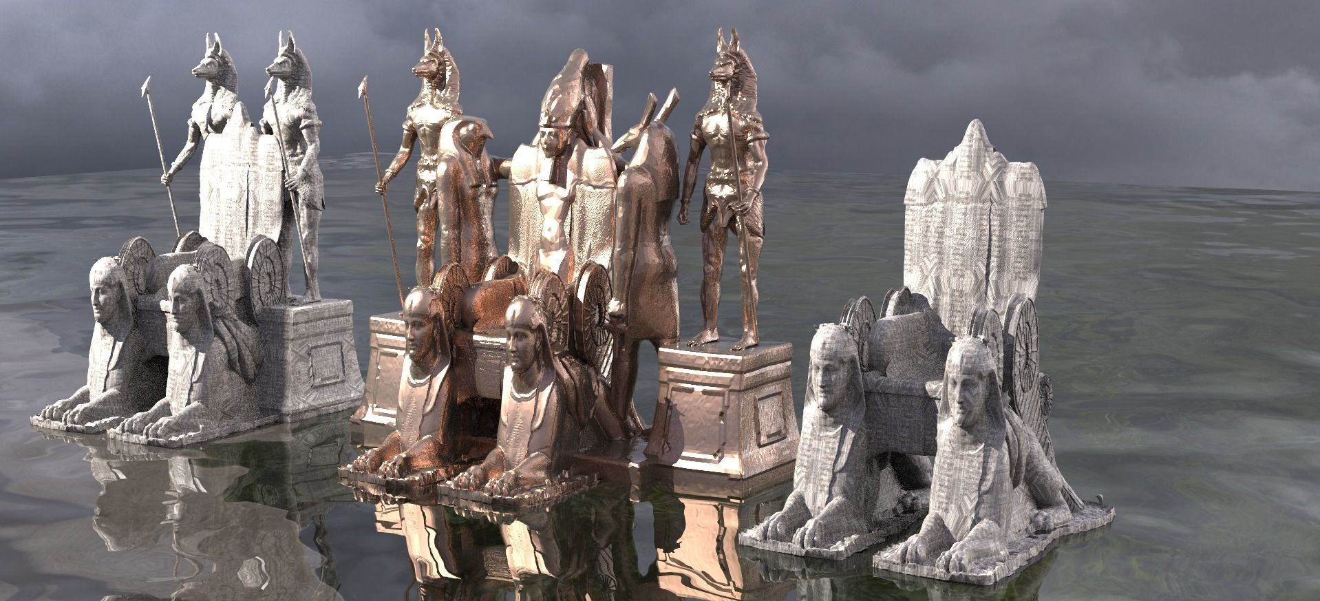 3 Ornate Egyptian Throne Designs 3D model_1