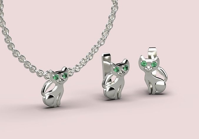Cat earring and pendant Low-poly 3D model