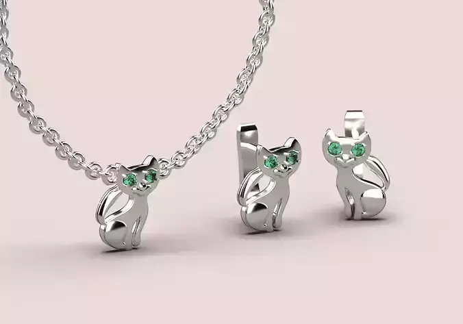 Cat earring and pendant Low-poly 3D model