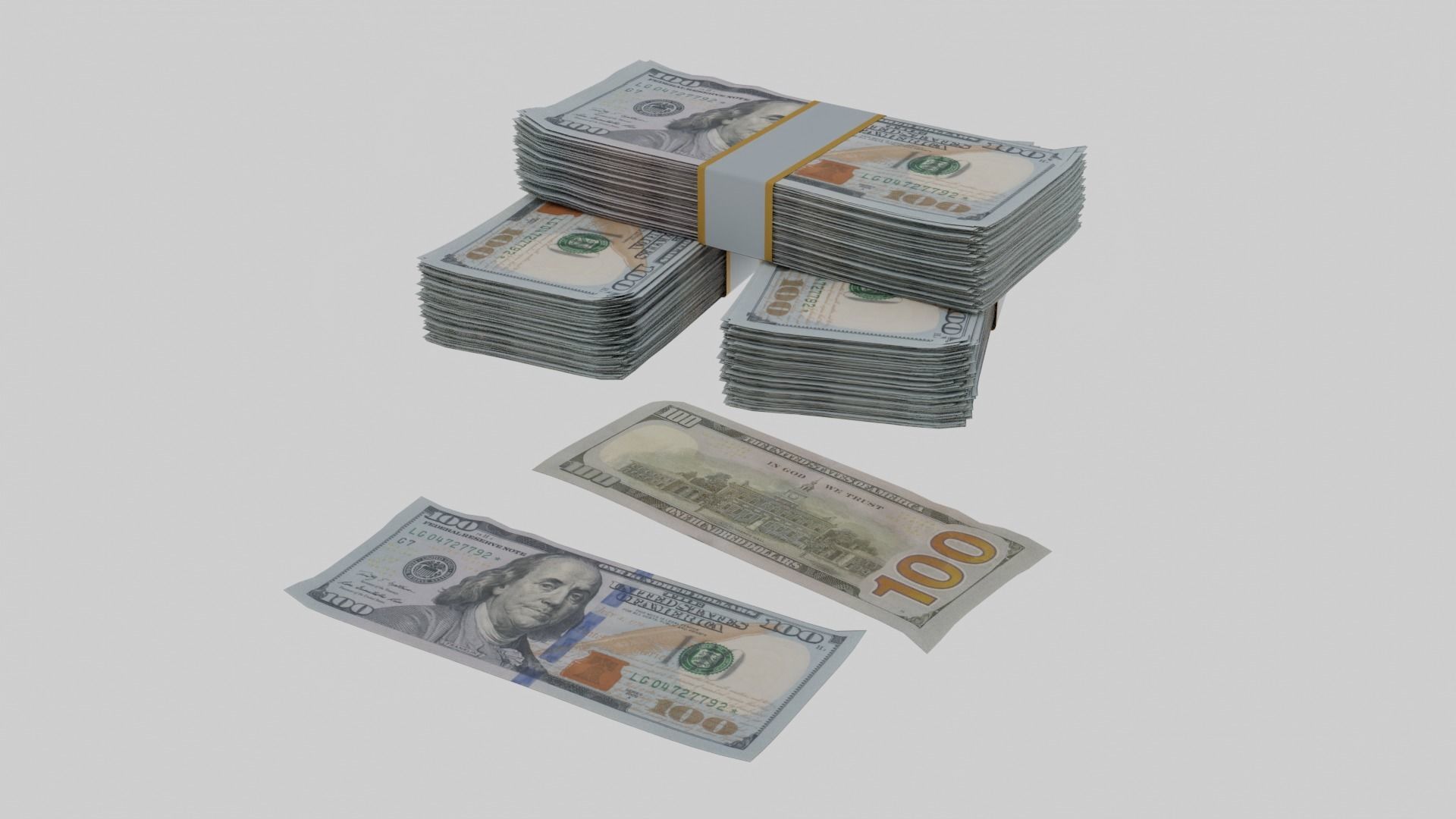 American Dollar Bill Stack 3D model_8