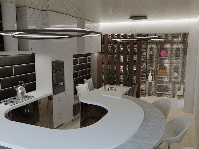 kitchen in modern apartment Free 3D print model