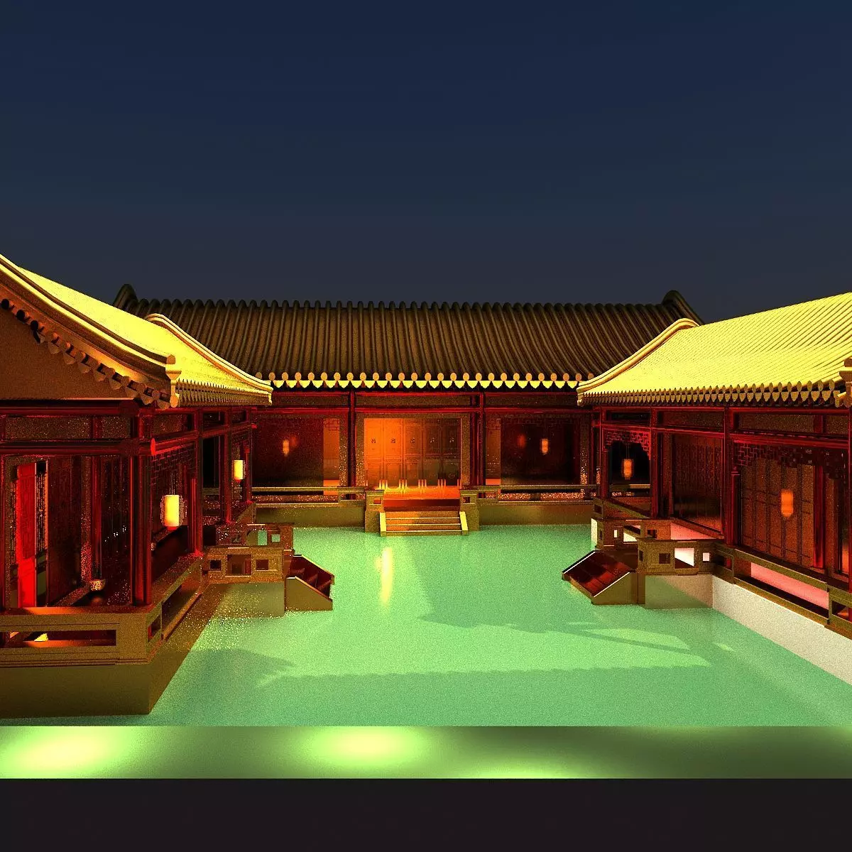 Chinese courtyard house 3D model_0