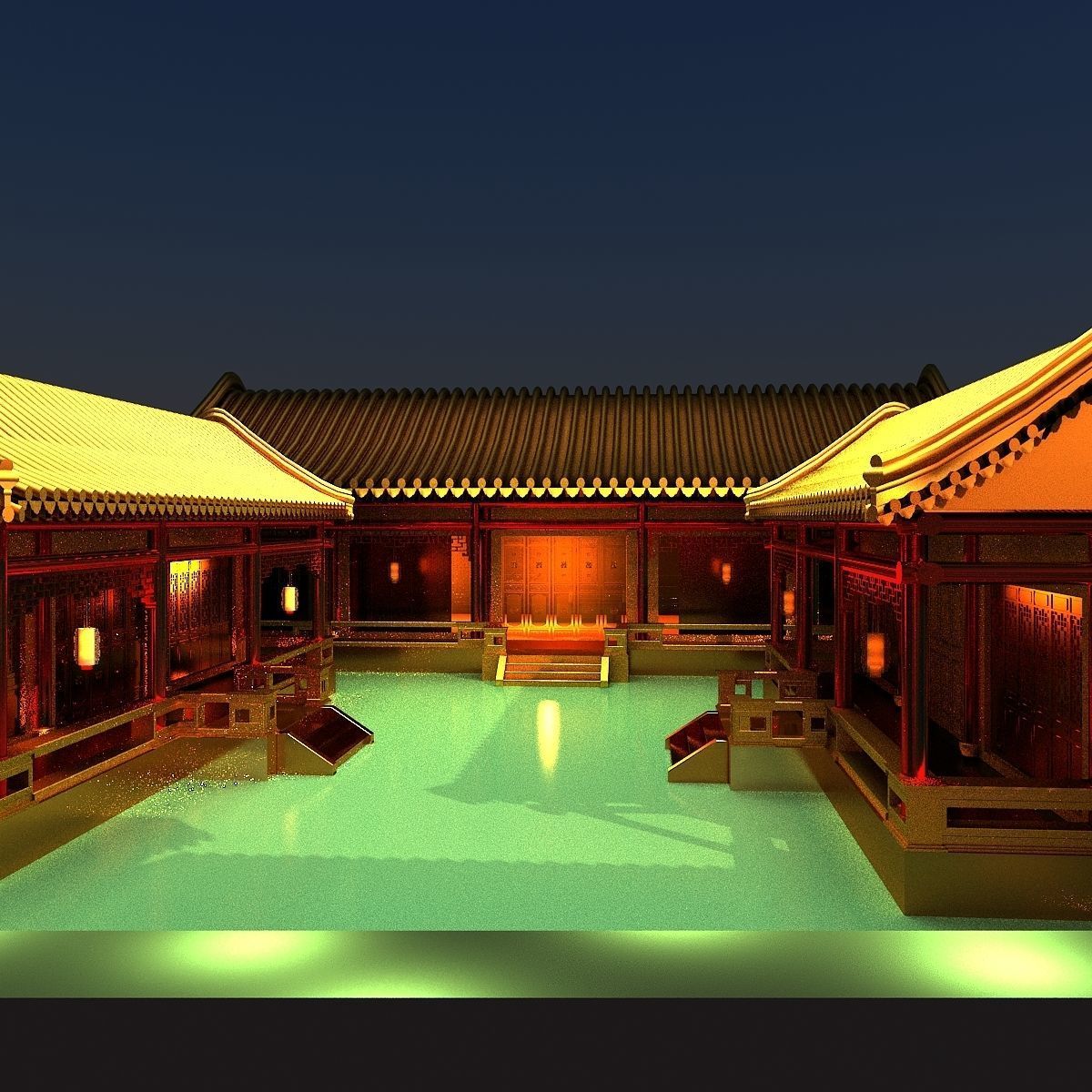 Chinese courtyard house 3D model_3