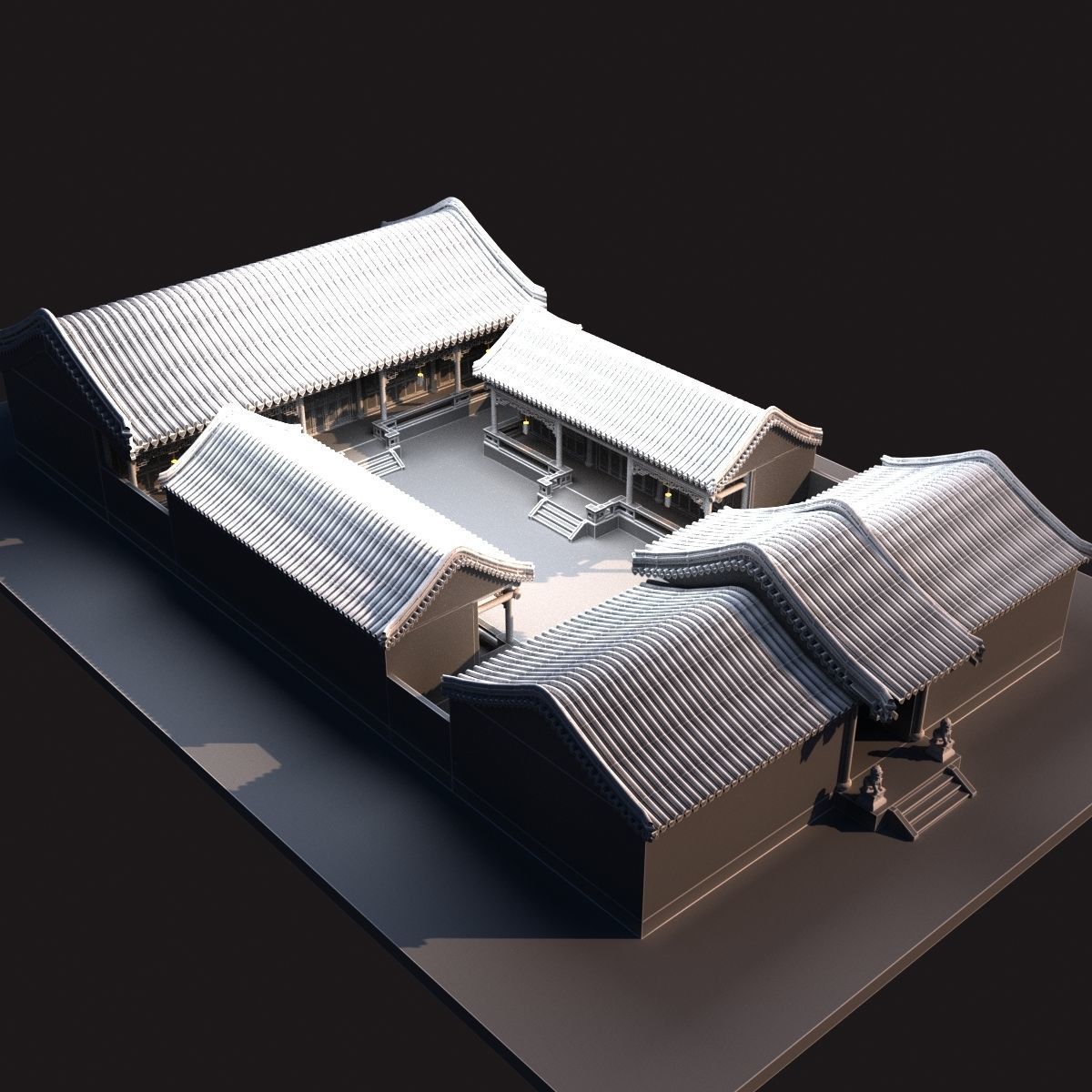 Chinese courtyard house 3D model_5