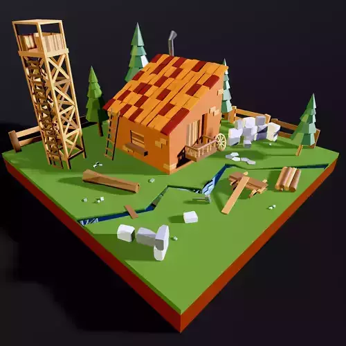 wooden house Low-poly 3D model
