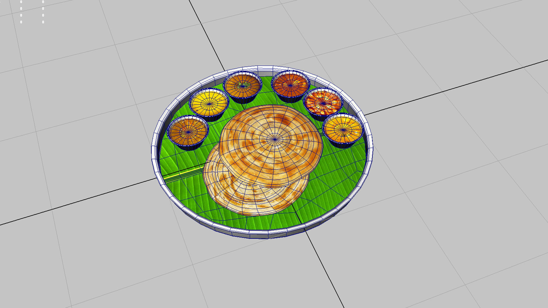 parotta 3d model plate of indian food on banana leaf 3D model_5